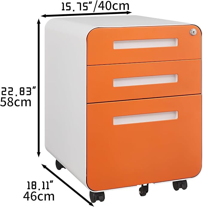 3 Drawer File Cabinet for Home Office, Under Desk Mobile Filing Cabinet with Lock for A4/Letter/Legal Size, 5 Wheel Anti-tilt Rolling File Cabinets, Fully Assembled