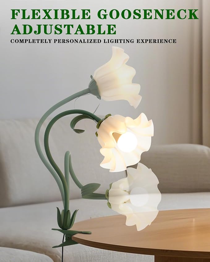 Flower Lamp Clip on Light, 3 Color Modes Eye-Caring Desk Lamp with Clamp, Dorm Room Essentials, Flexible Neck Reading Clamp Lamps for College Bedside Bookshelf Studying Room (Green)
