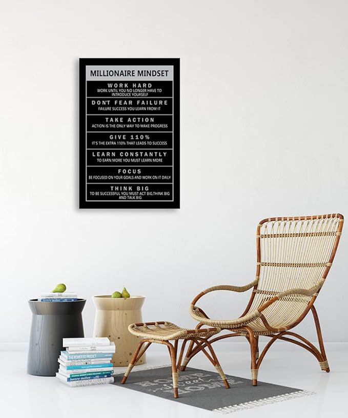 Millionaire Mindset Inspirational Entrepreneur Proverb Motivational Canvas Wall Art Motivational Painting Poster Office Decoration Printing Artwork Studio Frame Ready to Hang[24''W x 36''H]