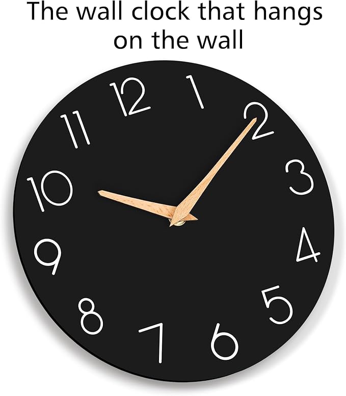 Wall Clock, Black Silent Non-Ticking, Decorative Battery Operated Wall Clocks for Bedroom, Kitchen, Home, Office, School, Hotel (8 Inch)