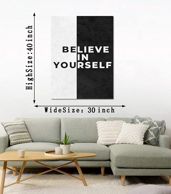 Large Size Inspirational Office Canvas Wall Art Wall Pictures Black White Inspiring Office Home Artwork Positive Quotes Believe in Yourself Wooden Framed Easy to Hang-28inch x 44 inch