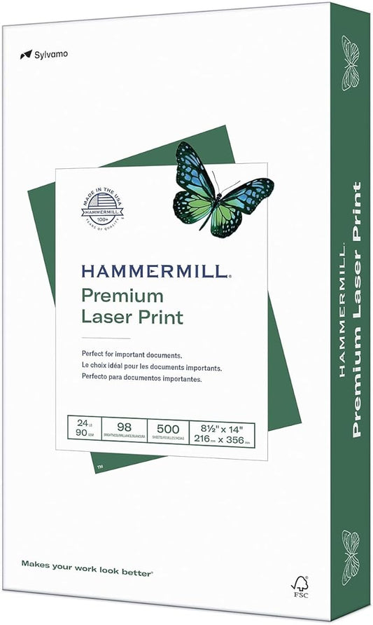 Hammermill 104612 Laser Print Office Paper, 98 Brightness, 24lb, 8-1/2 x 14, White, 500 Sheets/RM