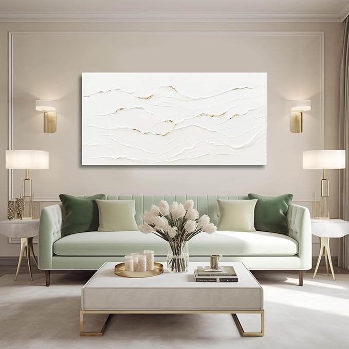 WINKAILIN Wavy Line Hand Painted Wall Art Minimalist Decoration 24"x48" Abstract Artwork Paintings for Bedroom Pictures for Office