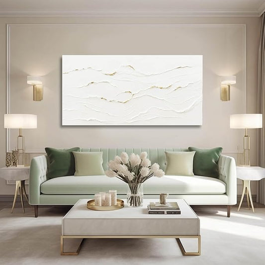WINKAILIN Wavy Line Hand Painted Wall Art Minimalist Decoration 24"x48" Abstract Artwork Paintings for Bedroom Pictures for Office