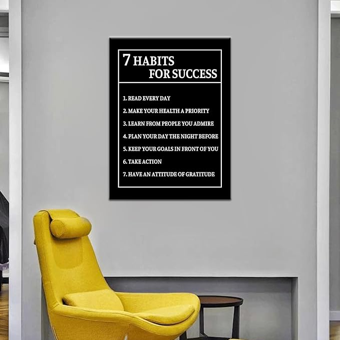 Inspirational Canvas Wall Art 7 Habits for Success Motivational Positive Entrepreneur Quotes Poster Print for Bedroom Office Gym Classroom Wall Decoration Ready to Hang [18''Wx24''H]