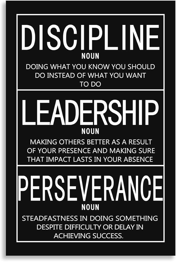 Inspirational Office Wall Art Motivational Canvas Painting Positive Quotes Posters Discipline Leadership Perseverance Prints Artwork Home Office Decor Framed [24W x 36H]