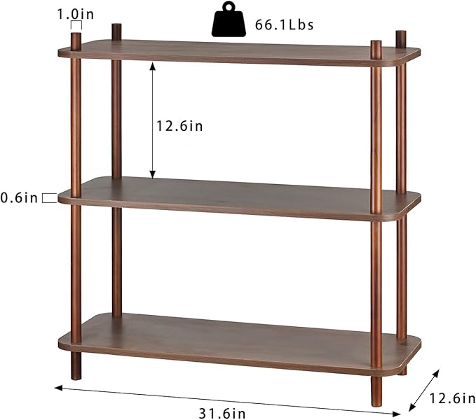 Vintage 3 Tier Wooden Bookshelf,Small Shelf Organizer,Sturdy Bookcase, Modern Small Shelf Stand, Floor Standing Shelf,Stable Display Stand for Home Office (31.5 in)