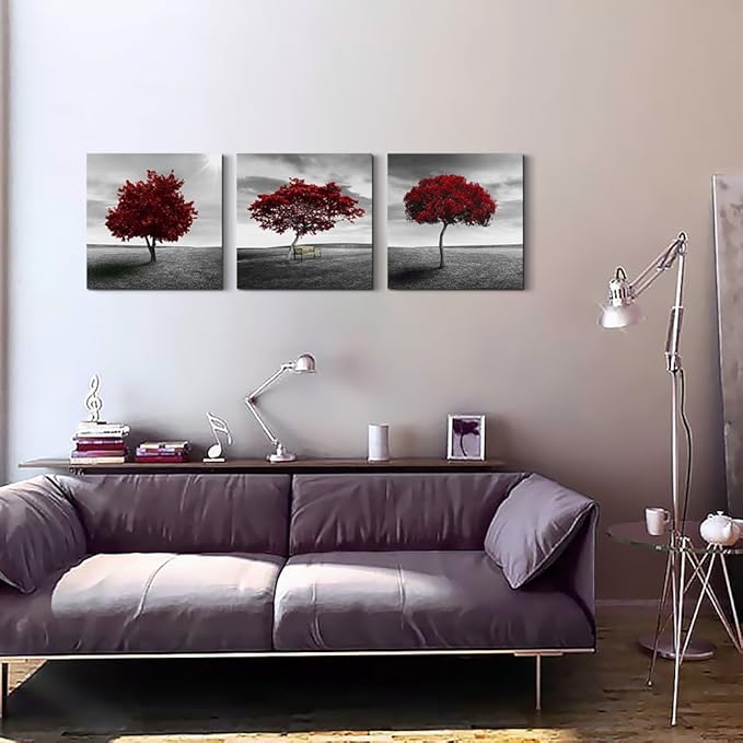 Canvas Wall Art for living room Bathroom wall decor-Panoramic black and white mangrove- 16" x 16" 3 Pieces Framed Canvas Prints Watercolor Modern scenery Office bedroom Home kitchen Decor picture