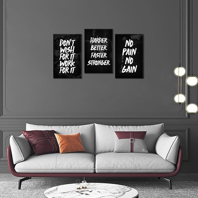 Black & White Motivational Wall Art - Set of 3 Modern Office Canvas Paintings Framed Inspirational Quotes Print Poster Success Artwork for Home, Living Room, Office Wall Decor (24"x36"x3)