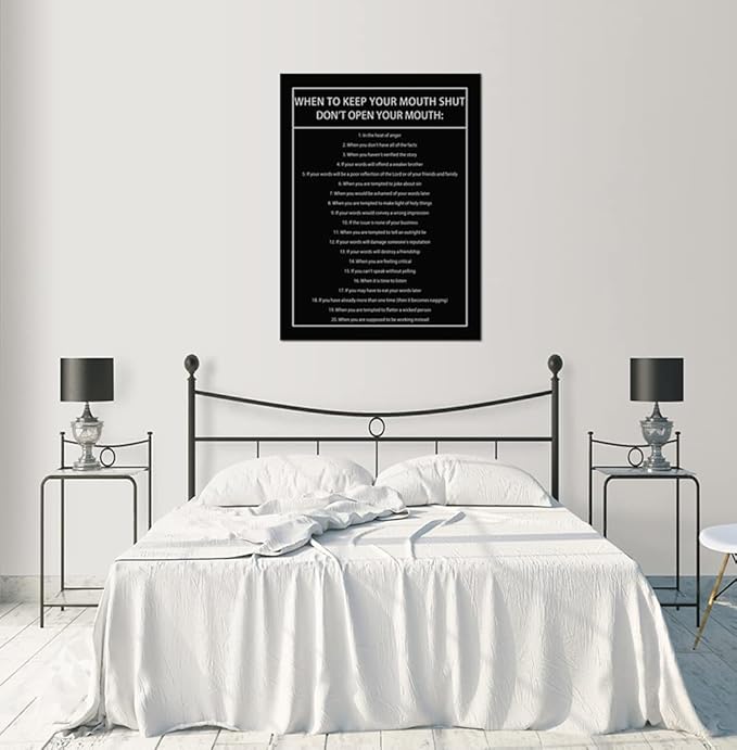 When to Keep Your Mouth Shut Don't Open Your Mouth Inspirational Canvas Wall Art Motivational Poster Life Learning Quote Picture Home Office Decor Painting Framed and Stretched[30''W x 40''H]