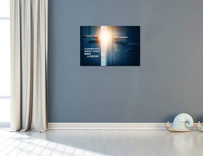 Success Inspirational Canvas Wall Art If Opportunity Doesn't Knock Build a Door Motivational Motto Pictures Painting Modern Inspiring Posters Prints Artwork Office Home Classroom Decor (24”Hx36”W)