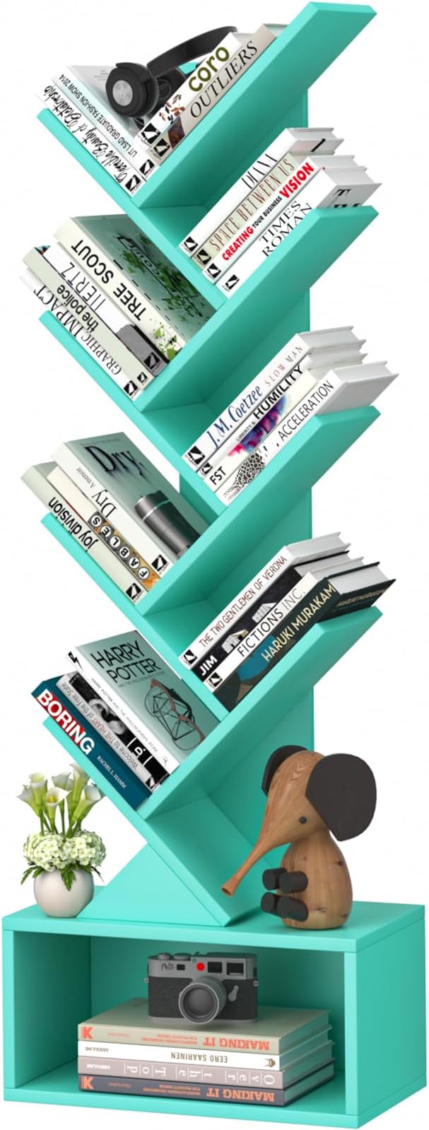 9 Tier Tree Bookshelf,Christmas Green Bookcase for Narrow Space, Storage Organizer Floor Standing Bookshelves for Books, Tall Book Case for Home Office, Living Room, Bedroom