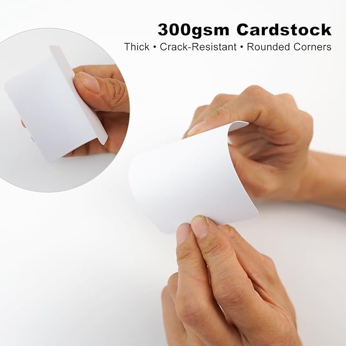 100 Sheets ATC Cards, White 300gsm Acid-Free Cardstock, Approx. 2.5 x 3.5 in Rounded Corner Artist Trading Cards, Double-Sided Blank for Journaling, Scrapbooking, Mixed Media & DIY Crafts