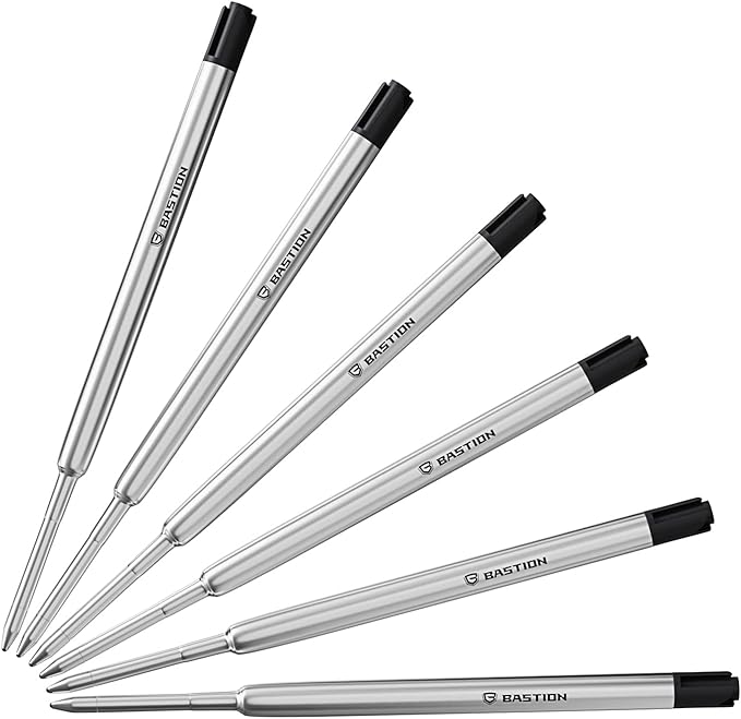 BASTION® Premium Pen Refill, Deeply Pigmented Ink for All Bolt Action Luxury Pens, Standard Ink Refill with 0.55mm Fine Tip - Black 6 Pieces