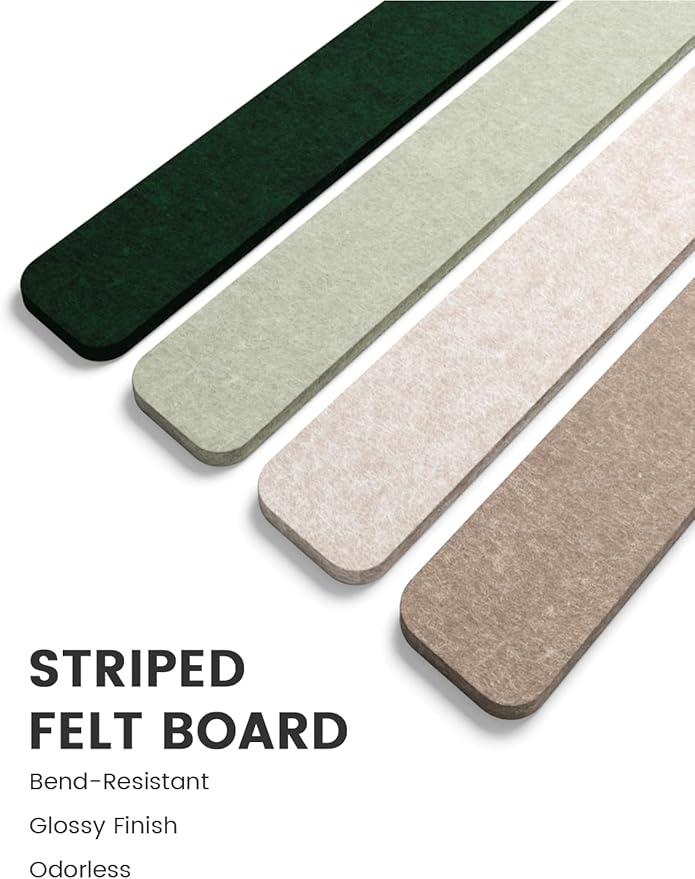 Cork Board Alternative Felt Strip Board 8-Pack 13"x2", Office Pin Board with 50 Push Pins, Adhesive Install for Bedroom Door & Home Office(Nordic Moss)