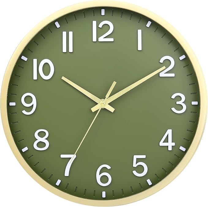 Wall Clocks Battery Operated 8 inch Modern Wall Clock,Silent Non Ticking Wall Clock for Living Room Bedroom Kitchen Office Classroom Decor (Green Gold)
