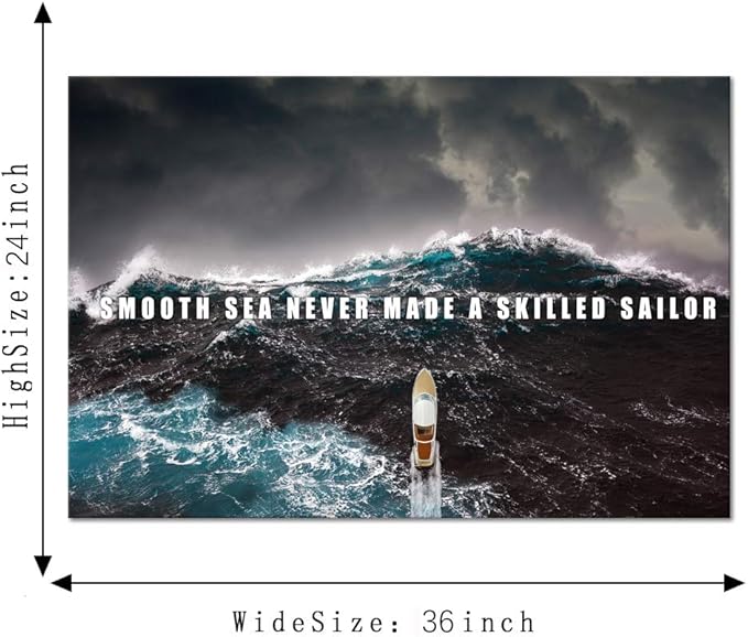 Inspirational Posters Motivational Canvas Wall Art Modern Inspiring Quotes Pictures Positive Smooth Seas Paintings Prints Artwork Home Decorations for Office Bedroom Framed (24”Hx36”W)