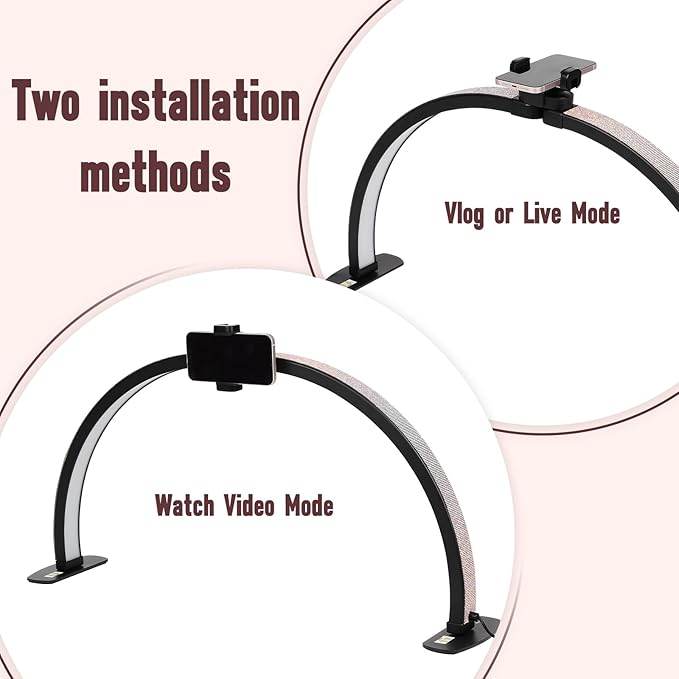 Half Moon Light for Nail Desk with Phone Holder, 29IN Folding Half-Moon Light with Shinning Diamond, LED Lamp for Nail Art, Eyelash Extension, Tattooing, Skin Management, Color Temperature 3000-6500K
