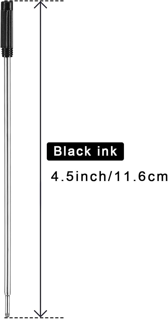 Jovitec 24 Pieces Replaceable Ballpoint Pen Refills Metal Pen Ink Refills Smooth Writing 4.5 Inch (11.6 cm) and 1 mm Medium Tip for Gifts Office(Black)