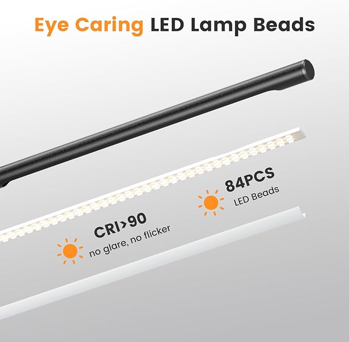Metal LED Desk Lamp, 16" Dimmable Desk Light with Base, 15W 1200LM, Adapter Included, Color & Brightness Adjustable, Modern Tall Table Lamp for Home Office Reading Study Task Laptop, Black