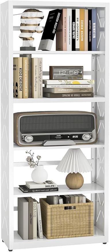 Heavy-Duty Metal Bookcase, 5-Tier Adjustable Bookshelf with Anti-Tip Kit & Leveling Feet, Heavy-Duty Metal Storage Organizer, Modern Display Shelves for Kitchen, Garage, Home Office