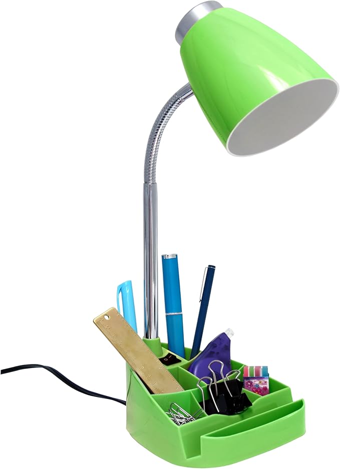 Simple Designs LD1002-GRN Gooseneck Organizer Desk Lamp with iPad Tablet Stand Book Holder, Green