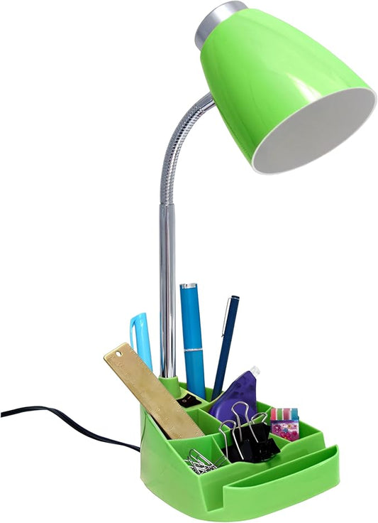 Simple Designs LD1002-GRN Gooseneck Organizer Desk Lamp with iPad Tablet Stand Book Holder, Green