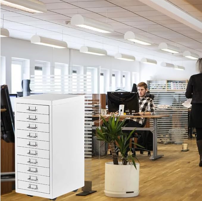 File Cabinet MINI 10 Tier Metal File Organizer Document Organizer with Wheel, White Color, for Home Office, Office Desk File (White)