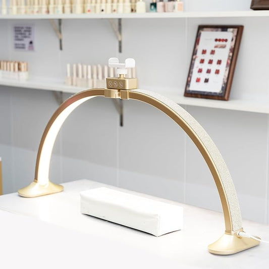 Nail Light for Desk,Half Moon Light LED for Tech Nail Desk Lamp with Phone Stand Foldable Adjustable Dimmable Half Moon Lamp for Lash Beauty Tattoos Crafts