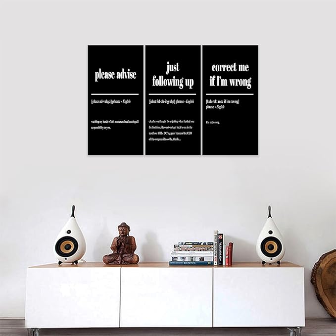 3 Piece Inspirational Canvas Wall Art, Quotes "Please Advise - Just Following up - Correct me if I'm Wrong" Motivational Print Pictures Office Decor, Framed Artwork for Home Wall Decor (36"Wx24" H)
