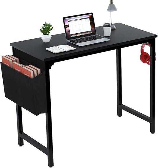 Computer Desk Home Office 40“ PC Desk Black Study Writing Desk with Storage Bag Work Office Table Workstation PC Laptop Desk with Hook Student Desk for Bedroom Study Desk