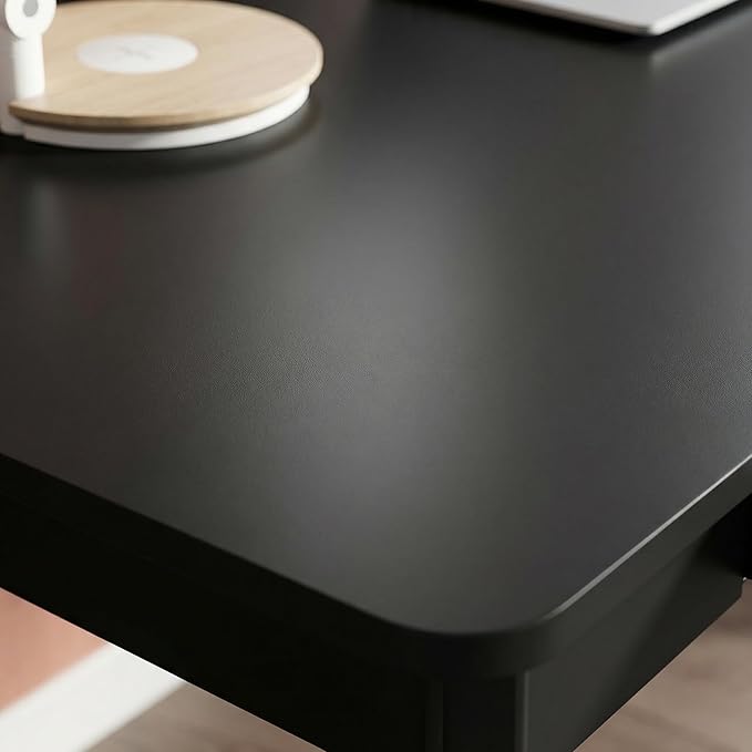 47 Inch Compact Computer Gaming Desk, Black Study Work Office Desk with 2 Storage Drawers, Rectangular Study Reading Table, Simple Computer Writing Table for Home Office, Living Room