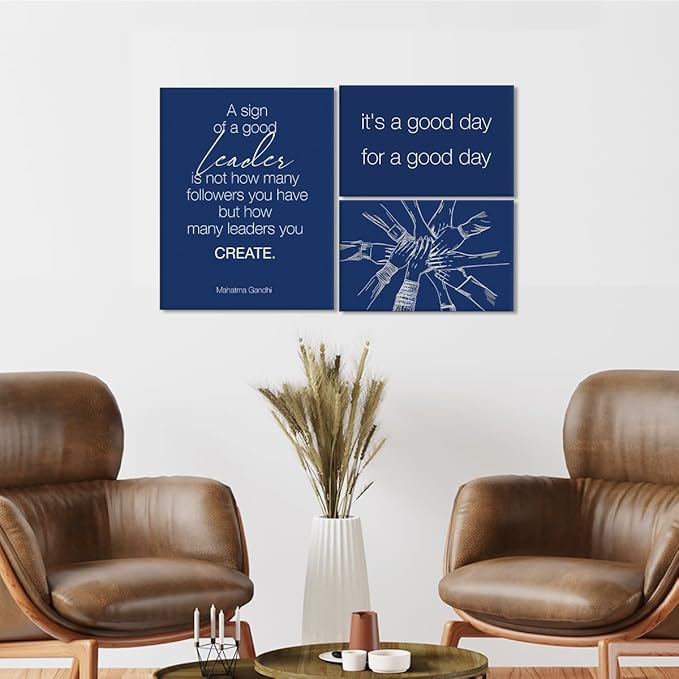YEOION Navy Blue Motivational Teamwork Office Wall Decor,Inspirational Team Work Wall Art Canvas Frame Artwork for Office Workplace Breakroom Wall Decor Set of 6