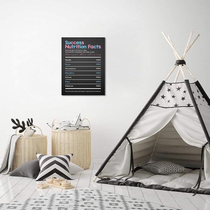Inspirational Success Wall Art - Positive Affirmations Poster Motivational Wall Decor Success Nutrition Facts Canvas Print Encouragement Quote Picture Modern Home Decor, Framed & Stretched 18"x 24"