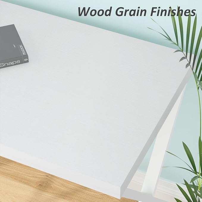 IBF White Computer Desk, Modern Home Office Desk for Writing Work Study, Simple Wooden Metal Pc Gaming Desk in Bedroom, Executive Laptop Workstation Computer Table, White Oak, 55 Inch