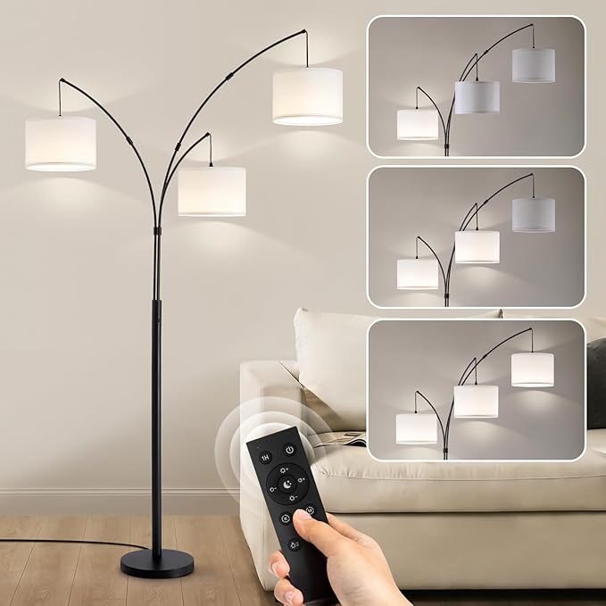 Netin 3 Light Arc Floor Lamps for Living Room, Large Floor Lamp with Remote Control, Modern 80" Tall Standing Lamp, 3 Color Temperature, Mid Century Tree Floor Lamp for Bedroom, Office