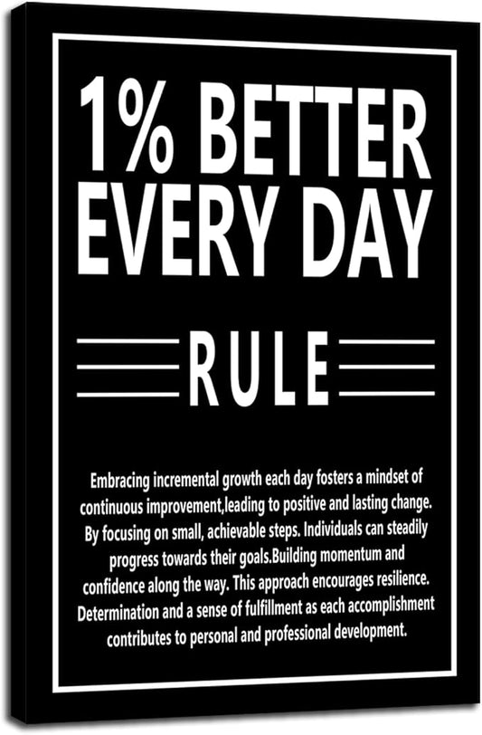 Motivational Wall Art Canvas Print Office Wall Decor 1% Better Every Day Rule Inspiring Framed Prints Inspirational Quotes for Wall Art Home Decor Living Room Bedroom Ready to Hang [12''W x 18''H]