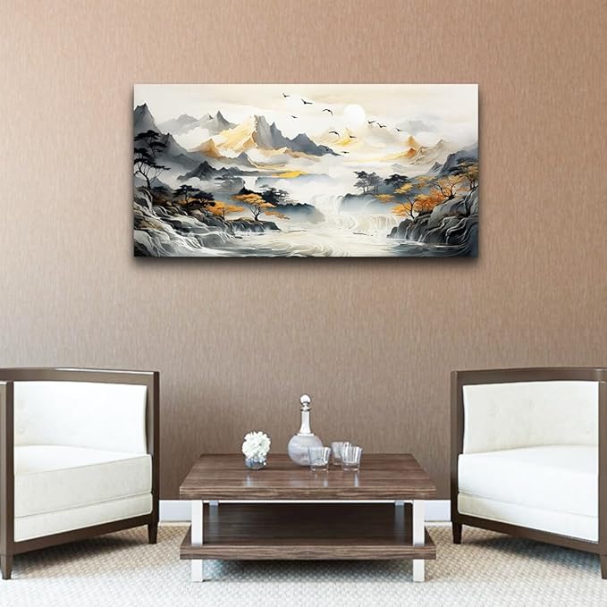 hyidecorart Large Size Wall Decor for Living Room Wall Art For Office Bedroom Modern Decorations Abstract Pictures Stretched and Framed Canvas Art Mountain Landscape Wall Paintings Poster