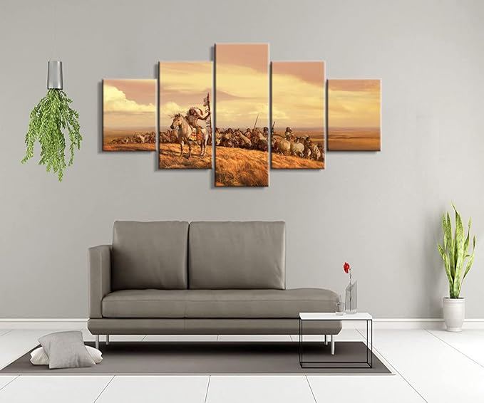 5 Pieces Native American Wall Art - Chiefs Indian Decor Posters for Bedroom (70''W x 40''H)
