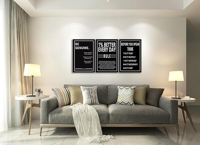 Inspirational Framed Canvas Wall Art 1% Better Every Day Rule Poster Motivational Positive Quotes Before You Speak Think Modern Home Office Wall Decor Artwork Paintings Ready to Hang [48" W X 24" H]