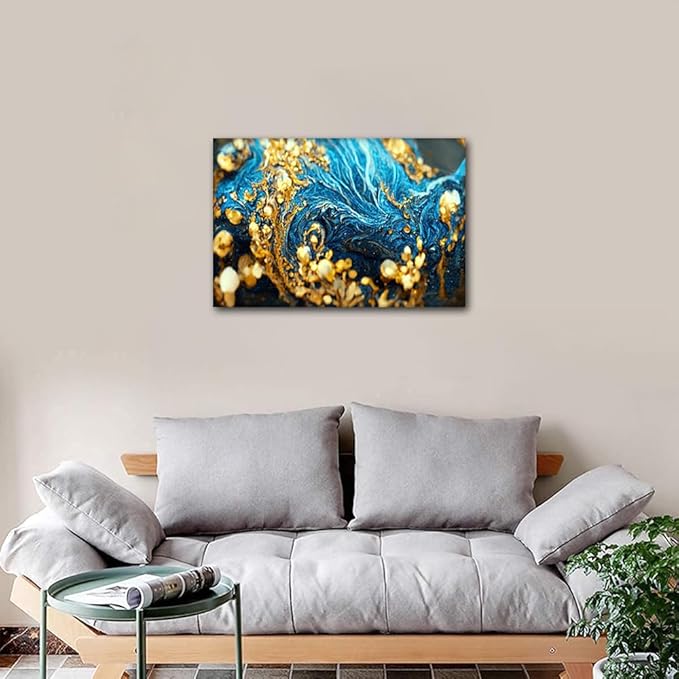 1 Panel Living Room Canvas Wall Art for Men Modern Abstract Marble Art Poster Decor Gold Flakes Gold Dust Poster Prints on Canvas for Bedroom Office Home Wall Decoration Framed Ready to Hang 24x16 in