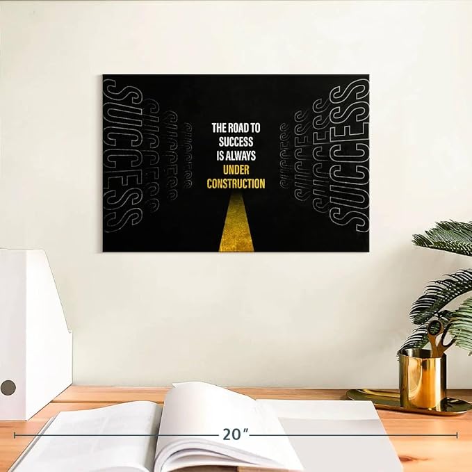 ElephantStock - Work On Your Road To Success Wall Art - Horizontal Canvas Wall Art - Home Office Wall Decor - Digital Art Inspirational And Typography Canvas Art - Black And White Decor - 12" x 8"