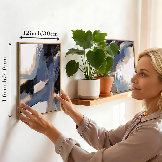 BINCUE Blue Neutral Wall Art Blue Abstract Wall Decor Modern Abstract Artwork for Living Room Bedroom Office 12x16 Inch Set of 3