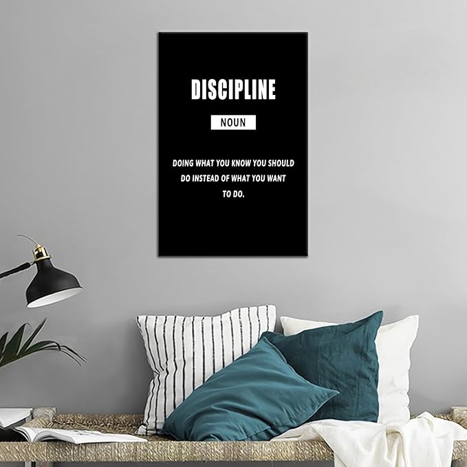 Discipline Noun Quote Motivational Canvas Wall Art for Office Inspiration Positive Poster Inspirational Canvas Painting Prints Wall for Living Room Home Decor Artwork Ready to Hang [12''Wx18''H]