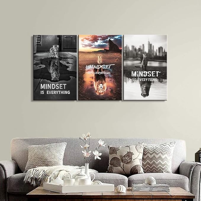 YOUHONG 3 Pieces Mindset Is Everything Wall Art Motivational Inspirational Decor Poster Quotes Office Posters for (12''Wx16''Hx3PCS)