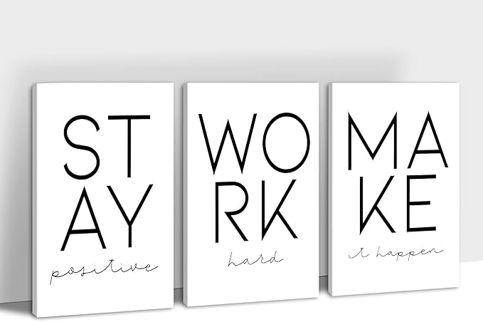 SHMAO Office Canvas Wall Art Motivational Wall Decor, 3 Piece Modern Positive Quotes Print Pictures for Office Wall Decor Women Inspirational Framed Artwork Home Office Decor 24”x36”x3 Panels