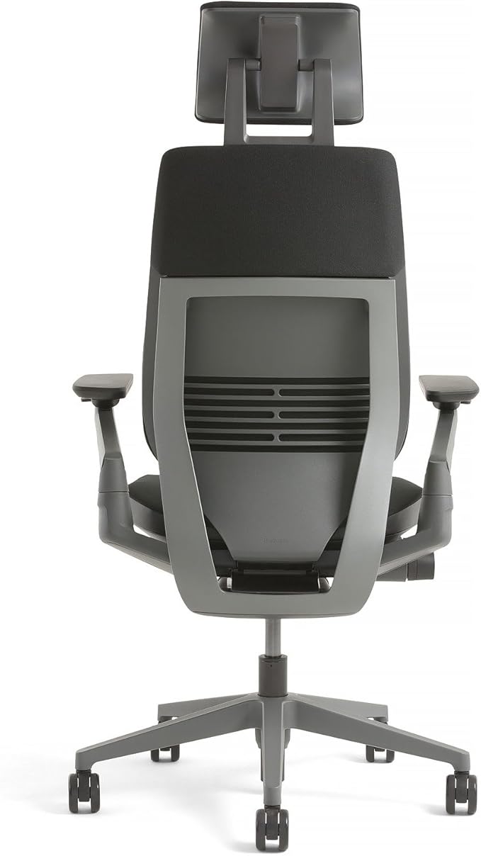 Steelcase Gesture Office Desk Task Chair with Headrest Plus Lumbar Support Cogent Connect Licorice Black Fabric High Platinum Light Frame (Light/Light)