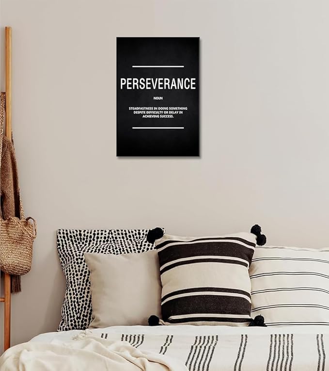 Inspirational Canvas Wall Art Motivational Painting Perseverance Noun Pictures Inspiring Entrepreneur Quote Success Posters and Prints Artwork Decor for Home Office Framed Ready to Hang -12”Wx16”H