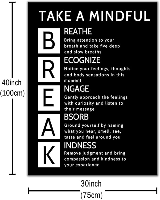 Inspirational Canvas Wall Art Office Poster Decor Motivational Take A Mindful Break Quotes Poster Print Positive Picture Artwork for Home Study Room Bedroom Yoga Room Ready to Hang [12''Wx18''H]