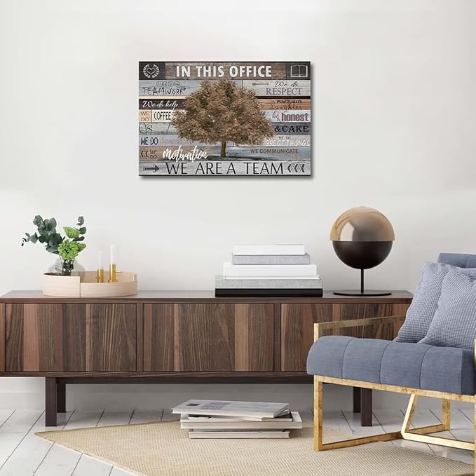 Vintage Office Artwork Wall Decor In This Office Motivational Posters Brown Maple Tree Picture Print on Canvas Inspiring Wall Art for Home School Decoration Framed Inspirational Gifts 16x24inch